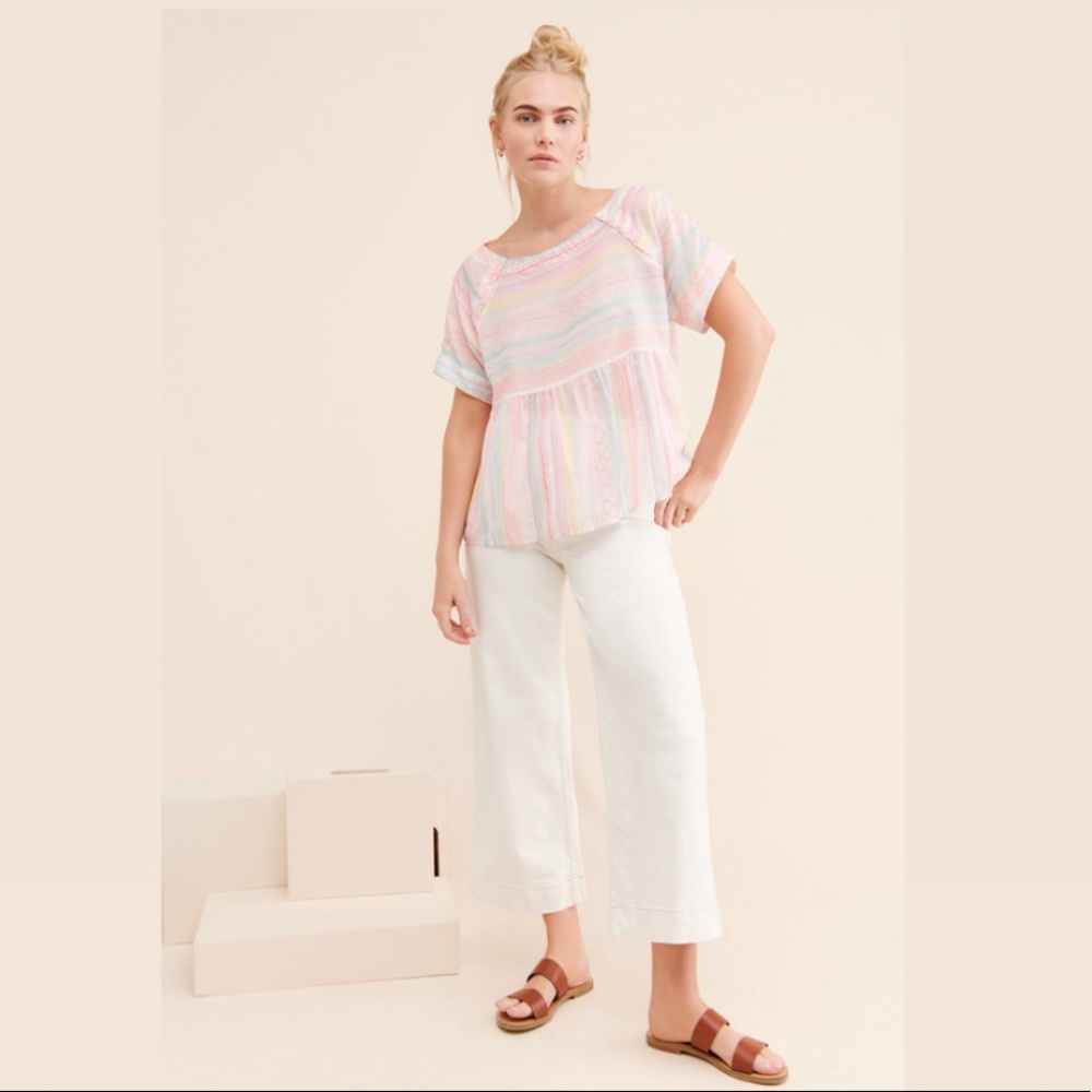 Anthropologie Neon Embroidered Babydoll Top - Picture 6 of 6